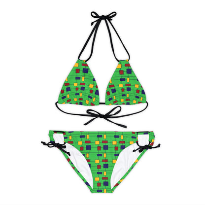 Inspired by Piet Mondrian - Lime Green 21C12E - Strappy Bikini Set