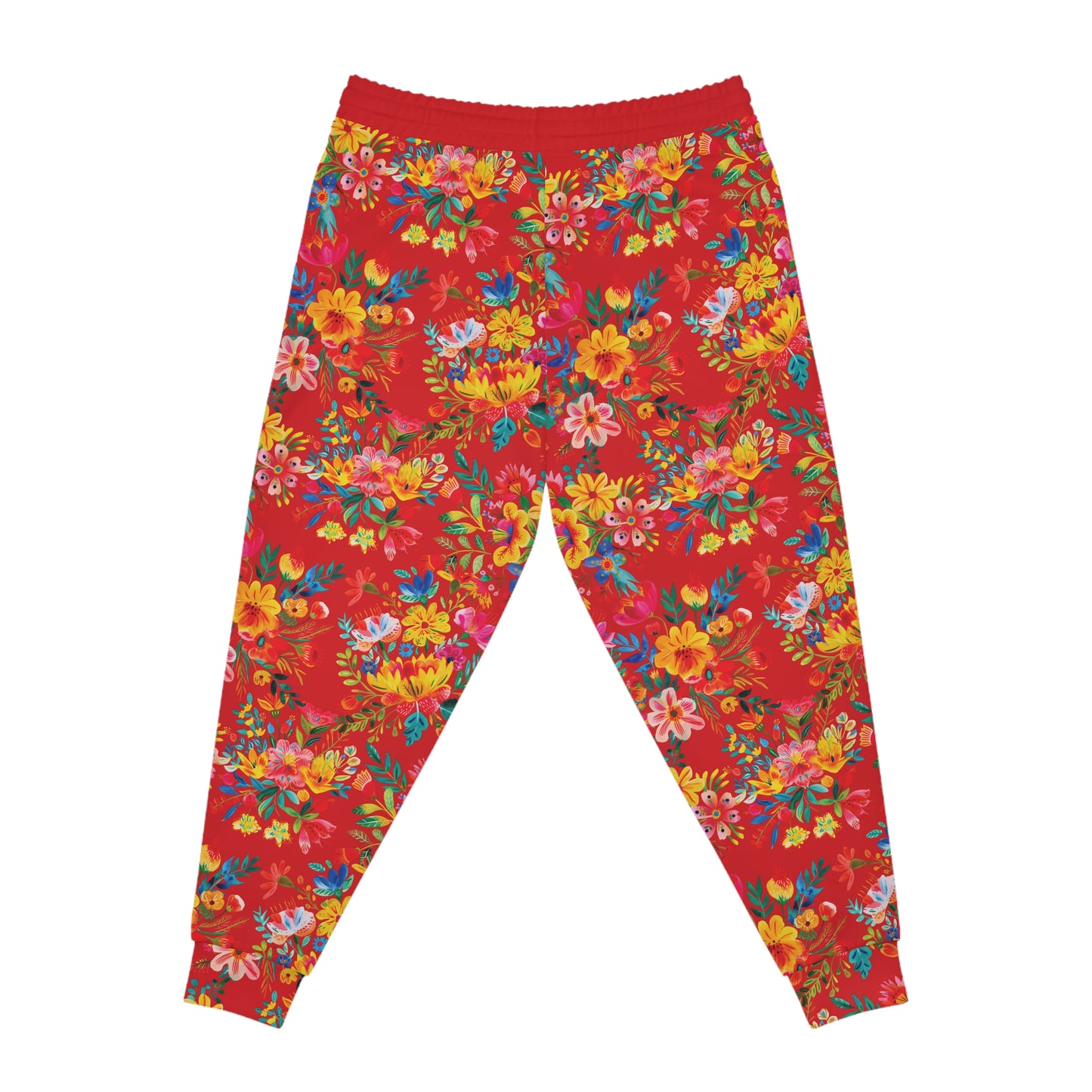 Bright Bold Watercolor Flowers - Scarlet de0000 - Athletic Joggers