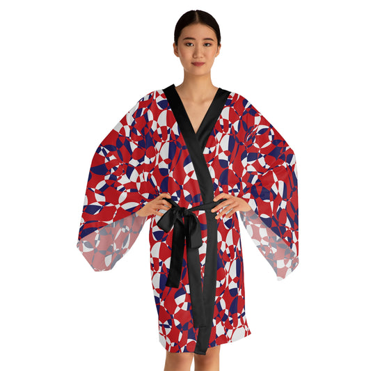 Scarlet Symphony and Sapphire Swirl Got Together - White - Long Sleeve Kimono Robe (AOP)