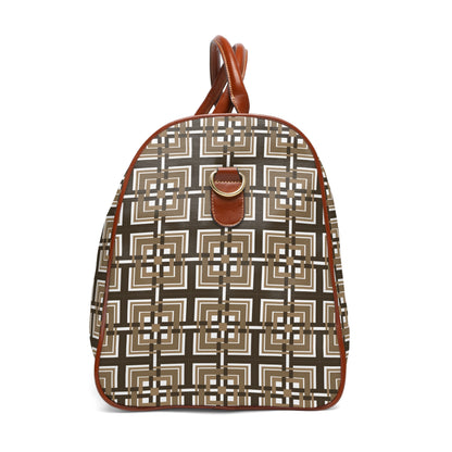 Intersecting Squares - Brown - White ffffff - Waterproof Travel Bag