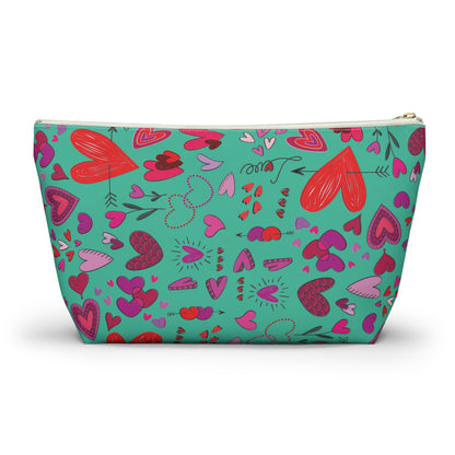 Heart doodles - Turquoise 12d3ad - Accessory Pouch w T-bottom