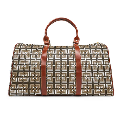 Intersecting Squares - Brown - White ffffff - Waterproof Travel Bag