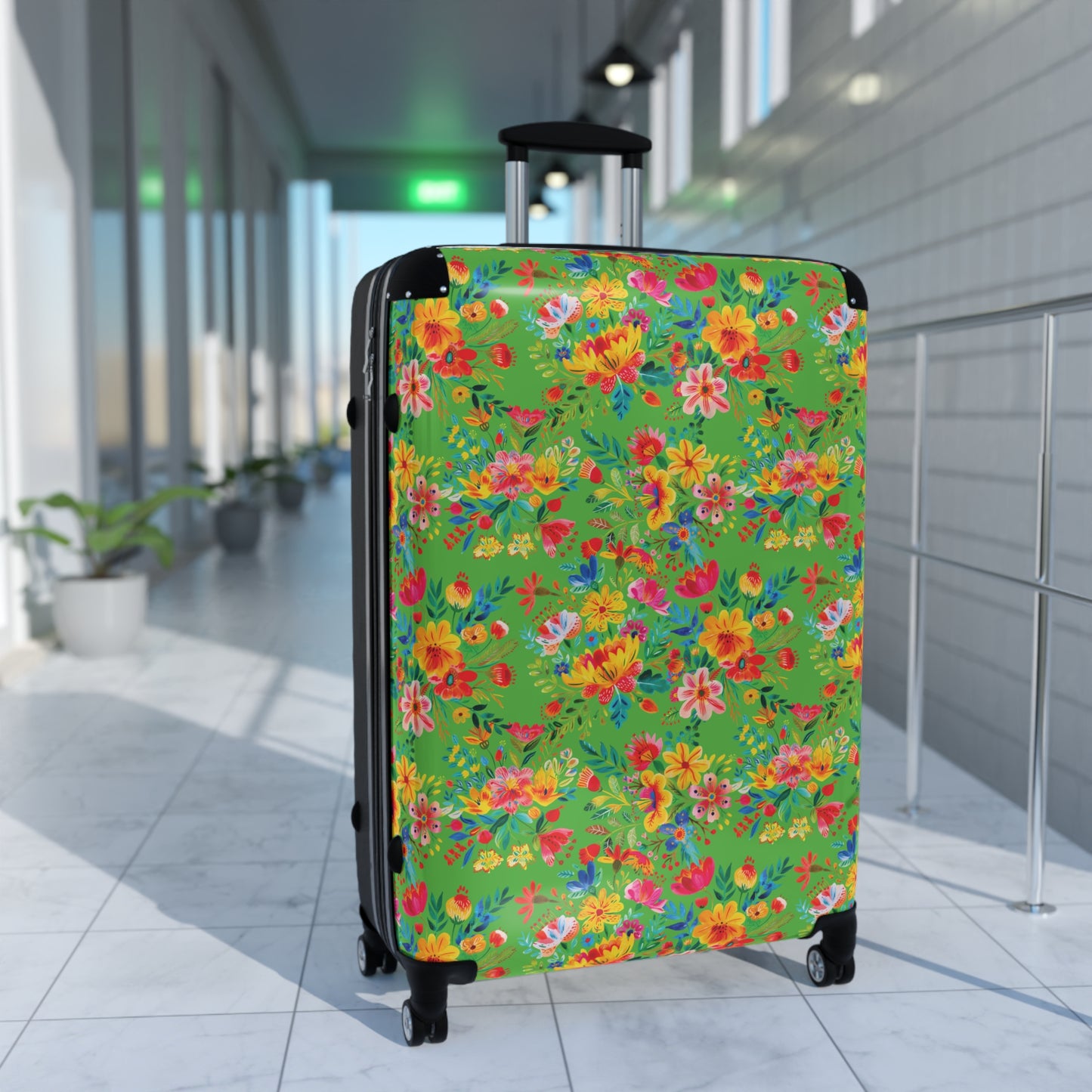 Bright Bold Watercolor Flowers - Bright Apple Green 56BD00 - Suitcase