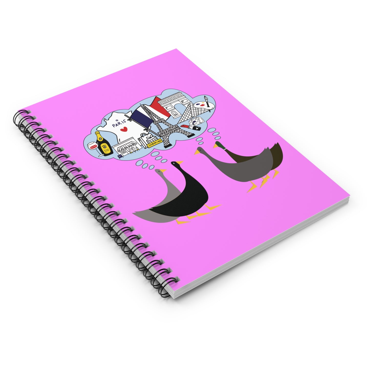 Ducks dreaming of Paris - Fuschia Pink ff8eff - Spiral Notebook - Ruled Line