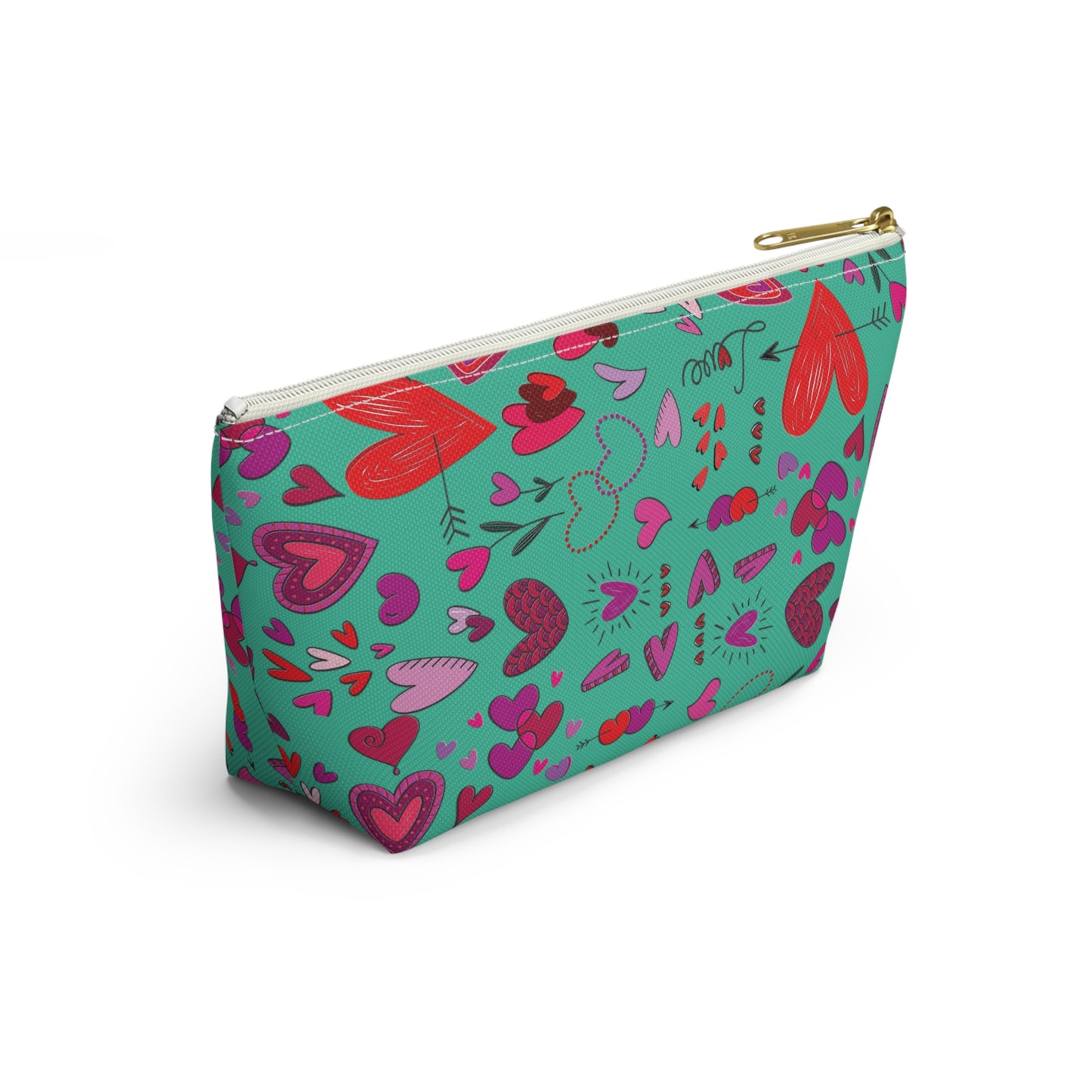 Heart doodles - Turquoise 12d3ad - Accessory Pouch w T-bottom