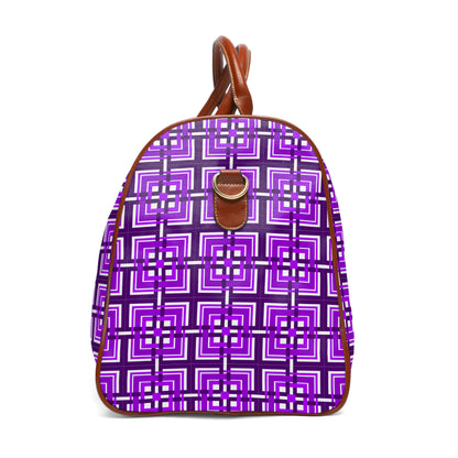 Intersecting Squares - Purple - White ffffff - Waterproof Travel Bag