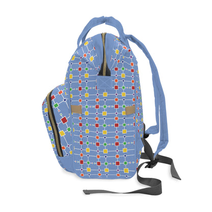 Geometric White Grid with Squares - Fennel Flower 74a6ff - Multifunctional Diaper Backpack