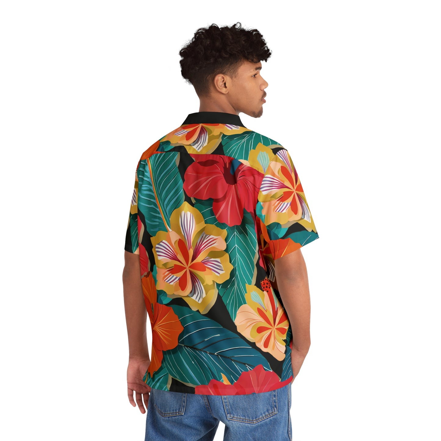 Hibiscus2 - Black 000000 - Men's Hawaiian Shirt