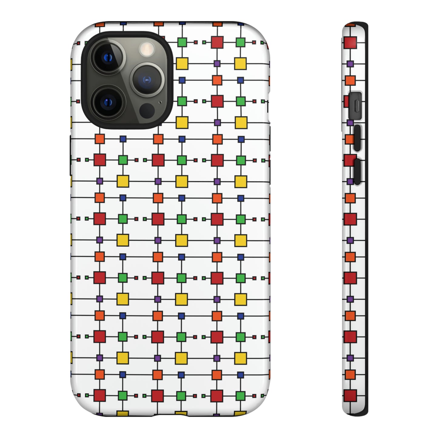 Geometric Black Grid with Squares - White ffffff - Tough Cases