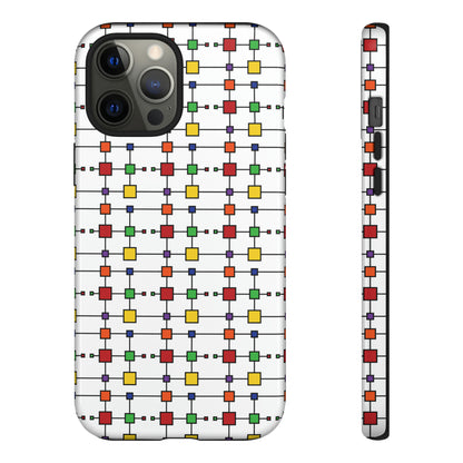 Geometric Black Grid with Squares - White ffffff - Tough Cases