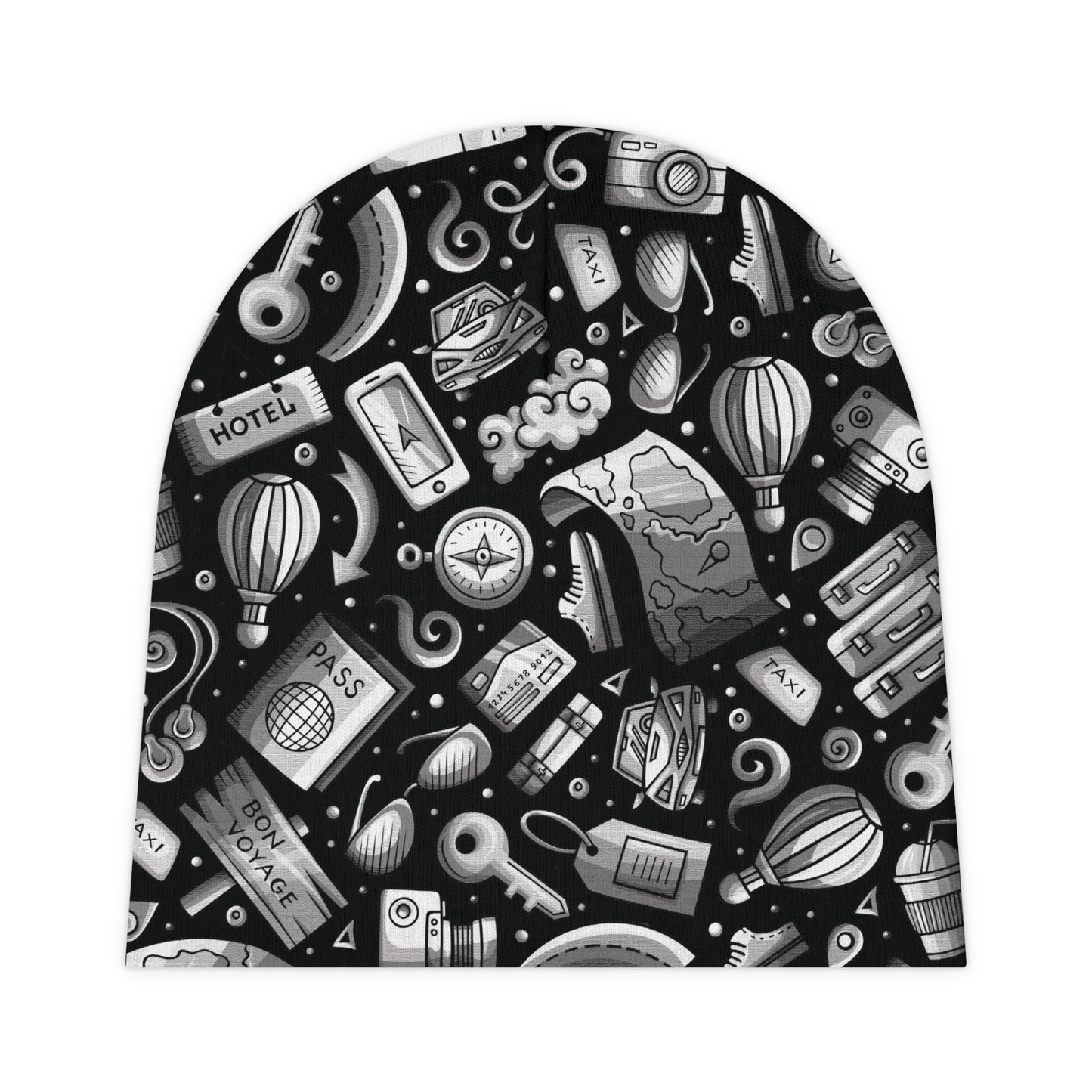 Travel Vibes - Gray on Black 000000 - Baby Beanie (AOP)