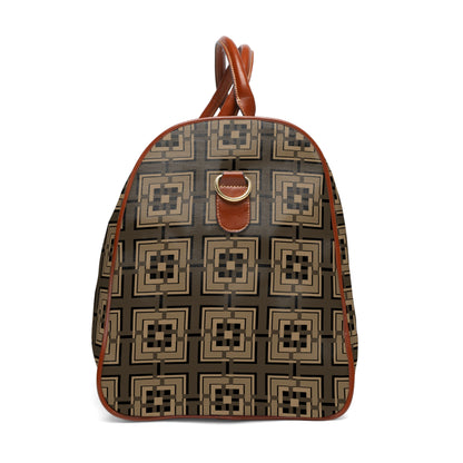 Intersecting Squares - Brown - Black 000000 - Waterproof Travel Bag