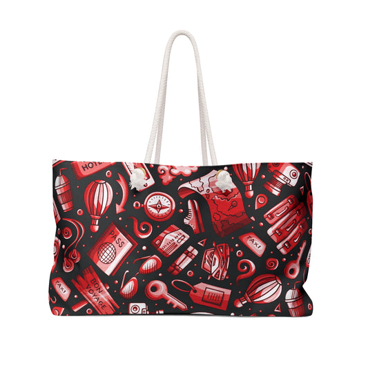 Travel Vibes - Red on Black 000000 - Weekender Bag