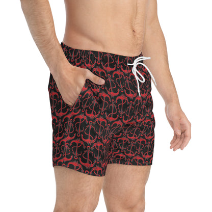 Anchors Away - Red - Black 000000 - Swim Trunks