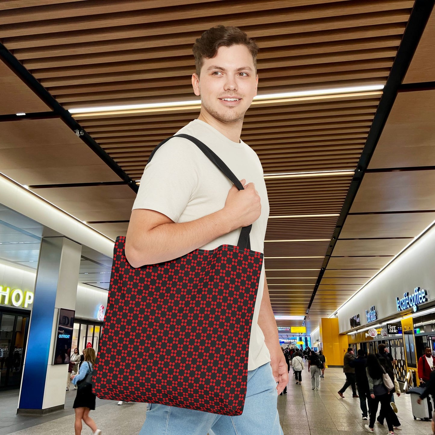 Pixel Petals - Red - Black - Tote Bag