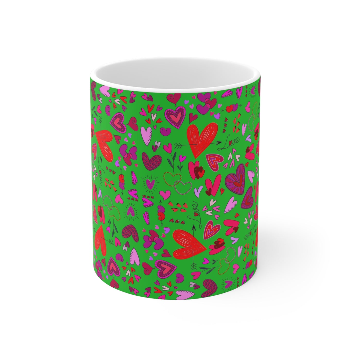 Heart Doodles - Lime Green 21C12E - Mug 11oz