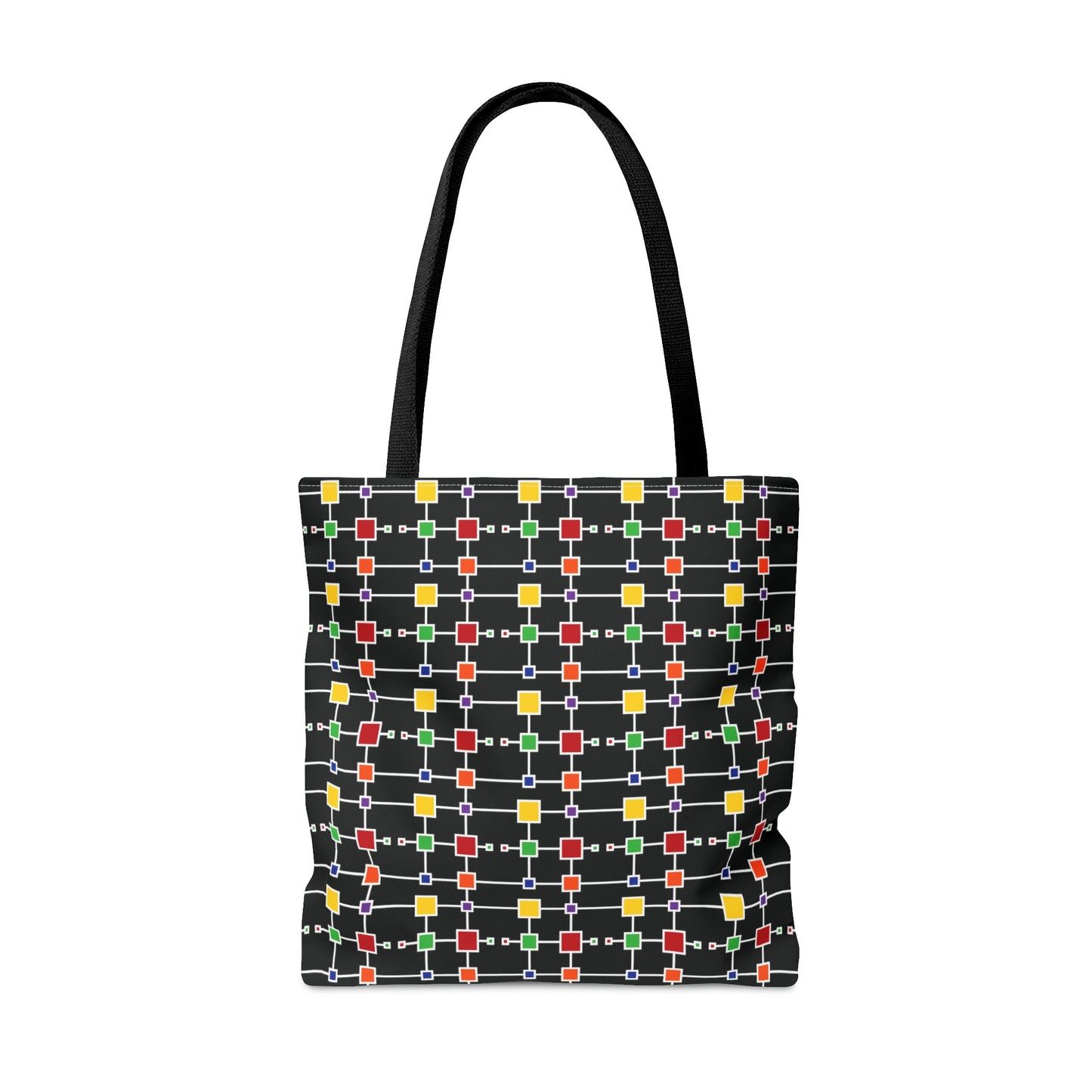 Geometric White Grid with Squares - Black 000000 - Tote Bag