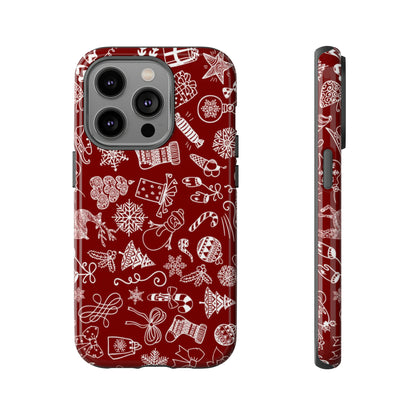 Christmas doodles on red - Tough Cases