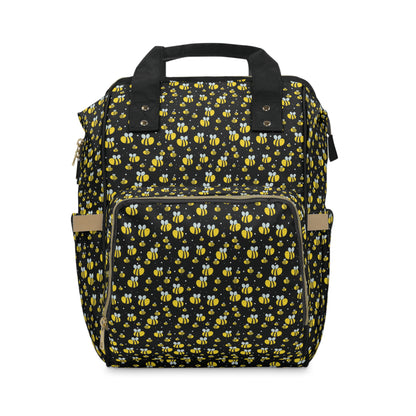 Lots of Bees - Black #000000  - small print - Multifunctional Diaper Backpack