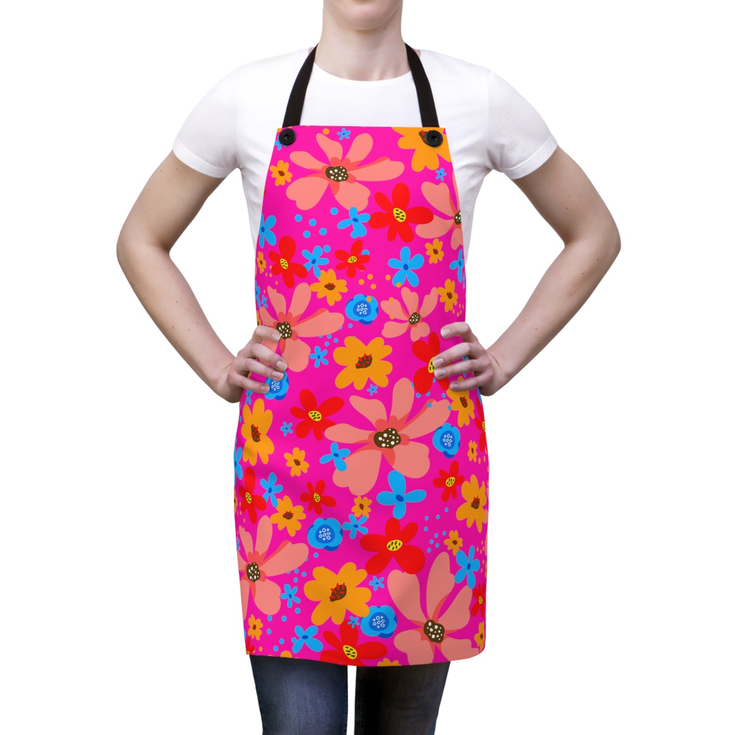 Playful Floral Print - Mean Girls Lipstick ff00a8 - Apron