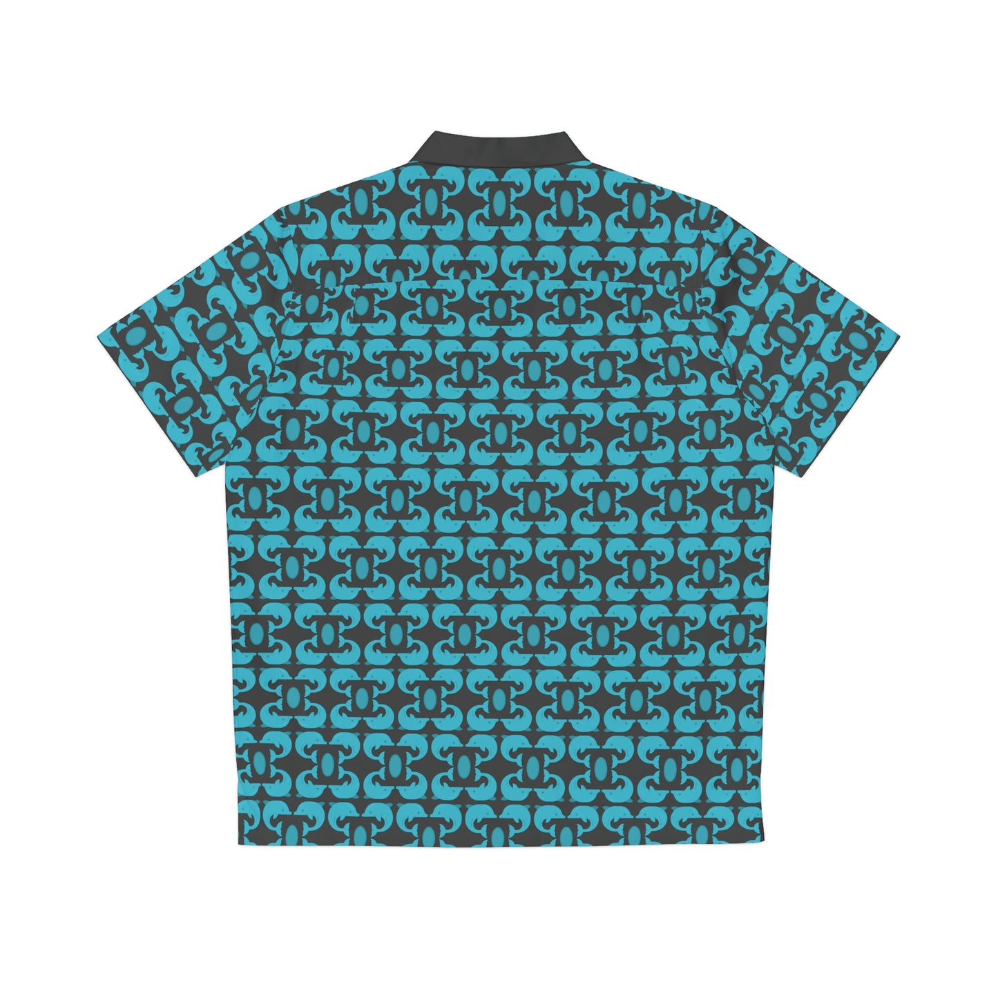 Playful Dolphins - Maximum Blue Green 33cccc - Black 000000 - Men's Hawaiian Shirt