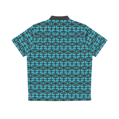 Playful Dolphins - Maximum Blue Green 33cccc - Black 000000 - Men's Hawaiian Shirt