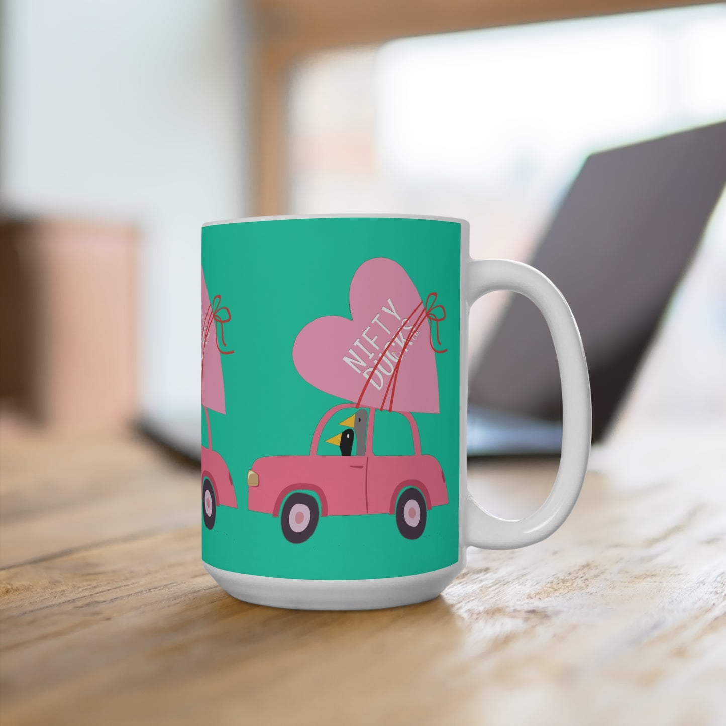 Ducks delivering a lot of love - Turquoise 12d3ad - Mug 15oz