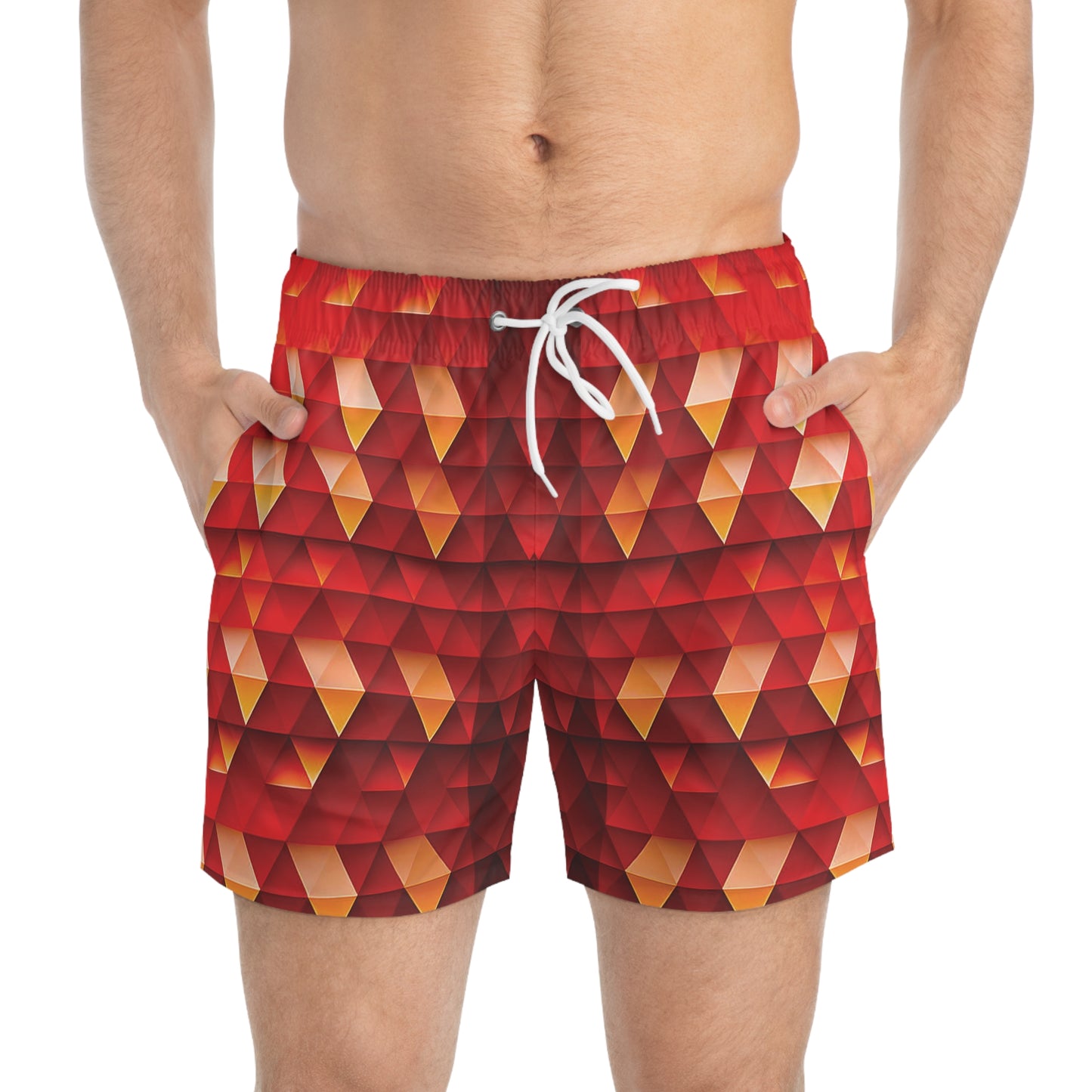 Geometric Flame - Red Triangles - Dark Candy Apple Red a00000 - Swim Trunks