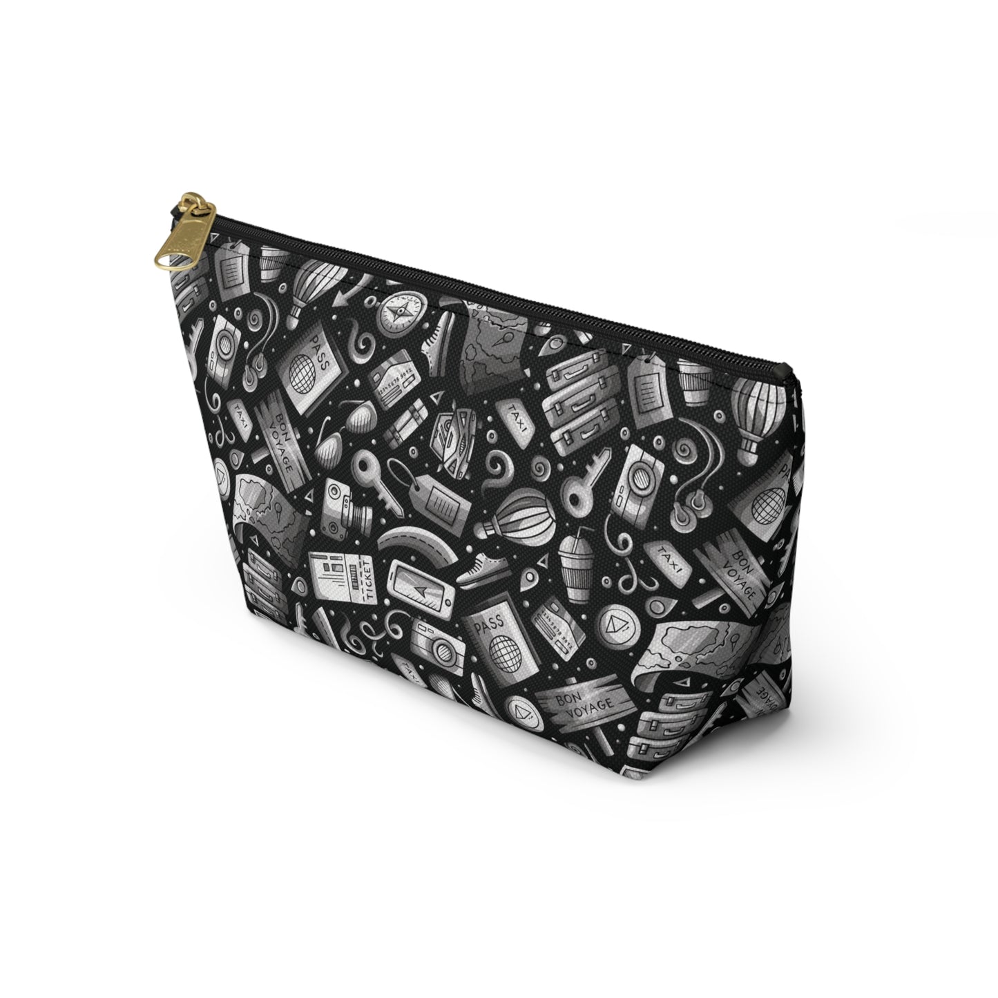 Travel Vibes - Gray on Black 000000 - Accessory Pouch w T-bottom