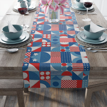 Red White and Blue Bold Pattern - Oil Paint Texture - Table Runner