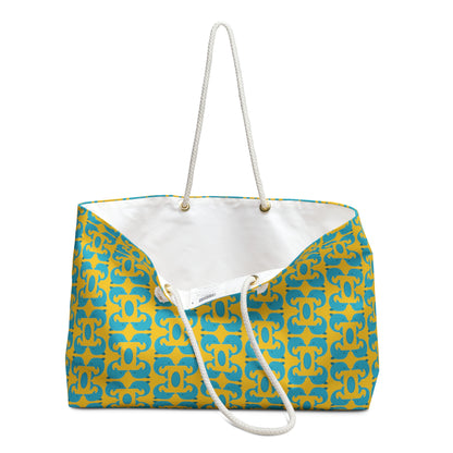 Playful Dolphins - Maximum Blue Green 33cccc - Gold Color ffcc00 - Weekender Bag