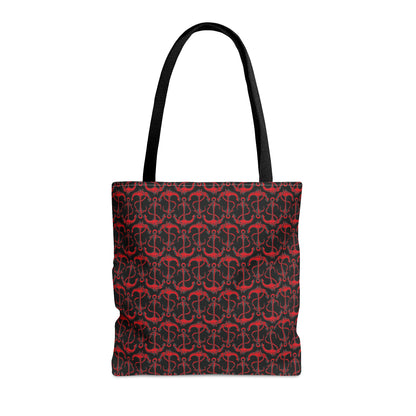 Anchors Away - Red - Black 000000 - Tote Bag