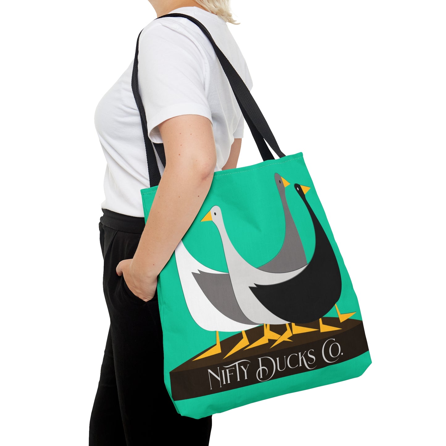 Nifty Ducks Co. Logo - Turquoise 12d3ad - Tote Bag