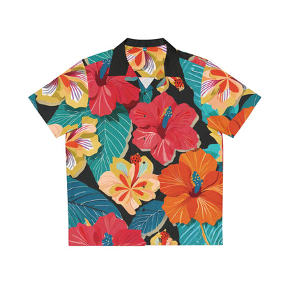 Hibiscus2 - Black 000000 - Men's Hawaiian Shirt