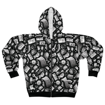 Travel Vibes - Gray on Black 000000 - Unisex Zip Hoodie