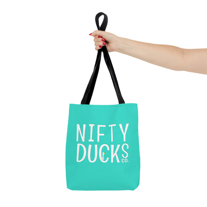 Nifty Ducks Co. Logo2 - Turquoise 40E0D0 - Tote Bag