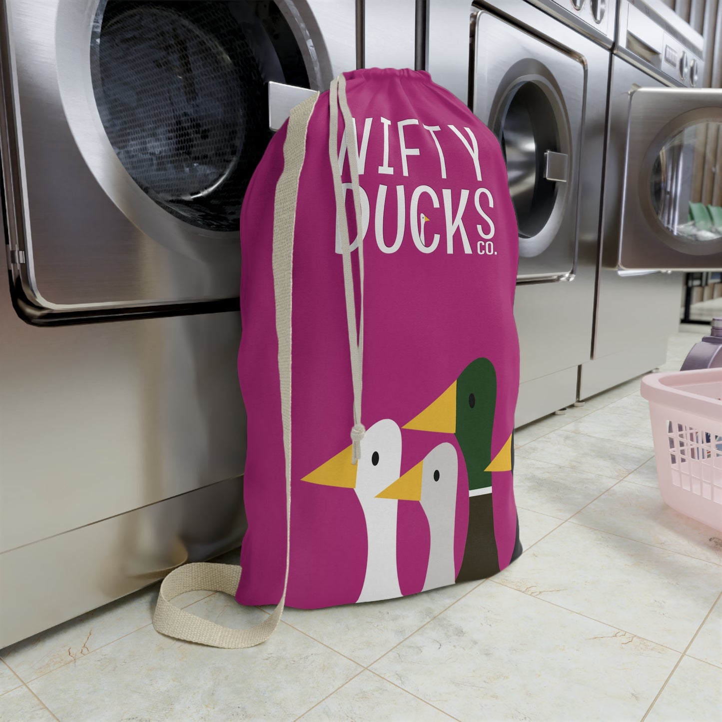 Nifty Ducks Co. Logo2 - Medium Red Violet c42a86 - Laundry Bag
