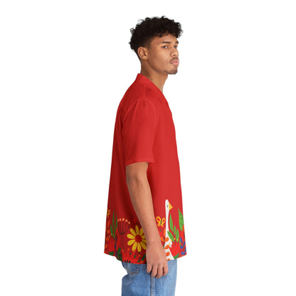 Bright Summer flowers - Scarlet de0000 - Men's Hawaiian Shirt