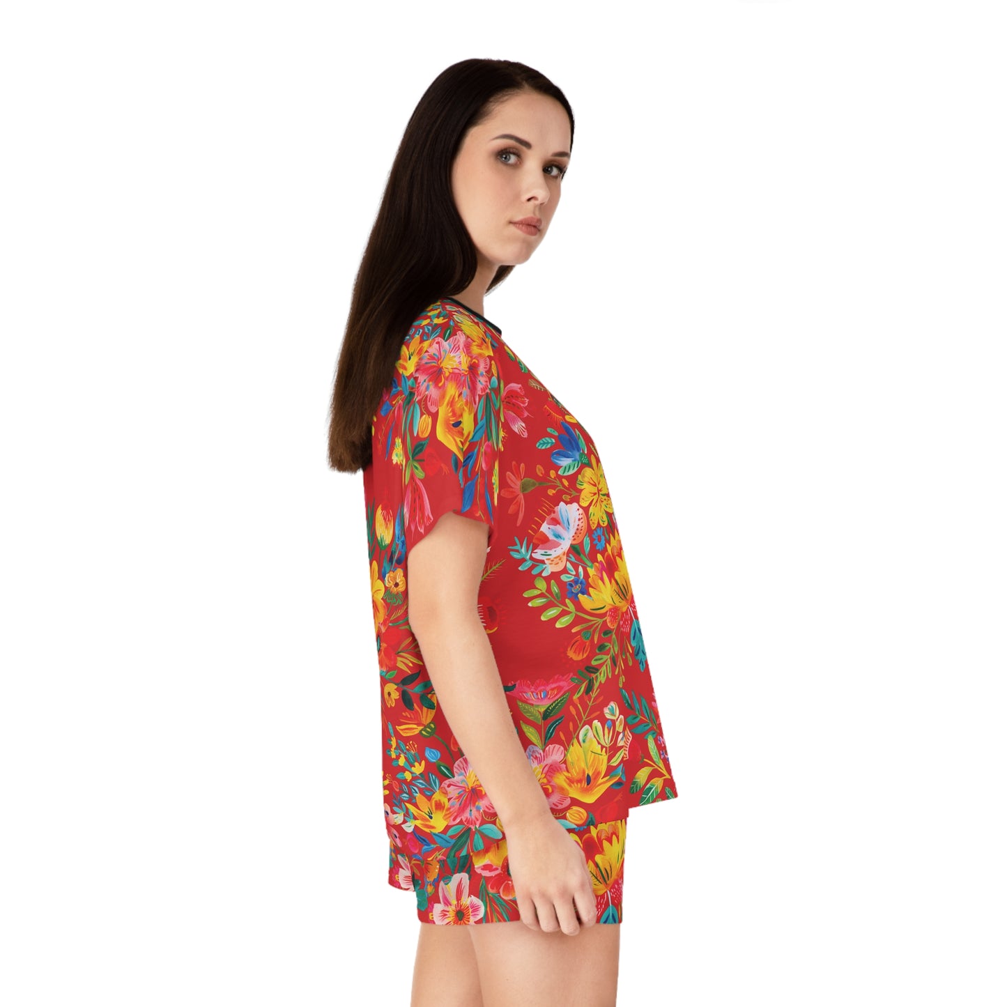 Bright Bold Watercolor Flowers Women's Pajama Set - Scarlet