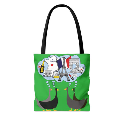Ducks dreaming of Paris - Lime Green 21C12E - Tote Bag
