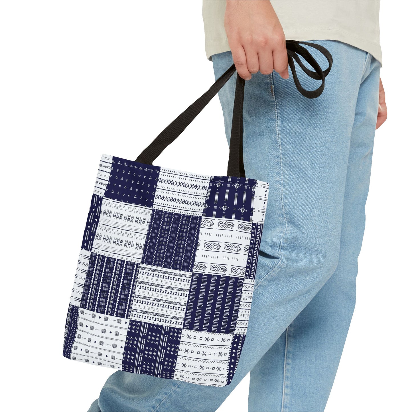 Mud Cloth Pattern - Blue White - Tote Bag