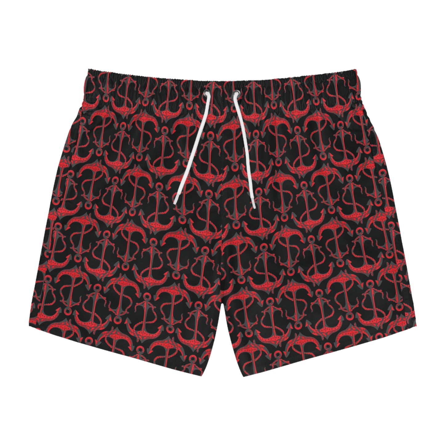 Anchors Away - Red - Black 000000 - Swim Trunks