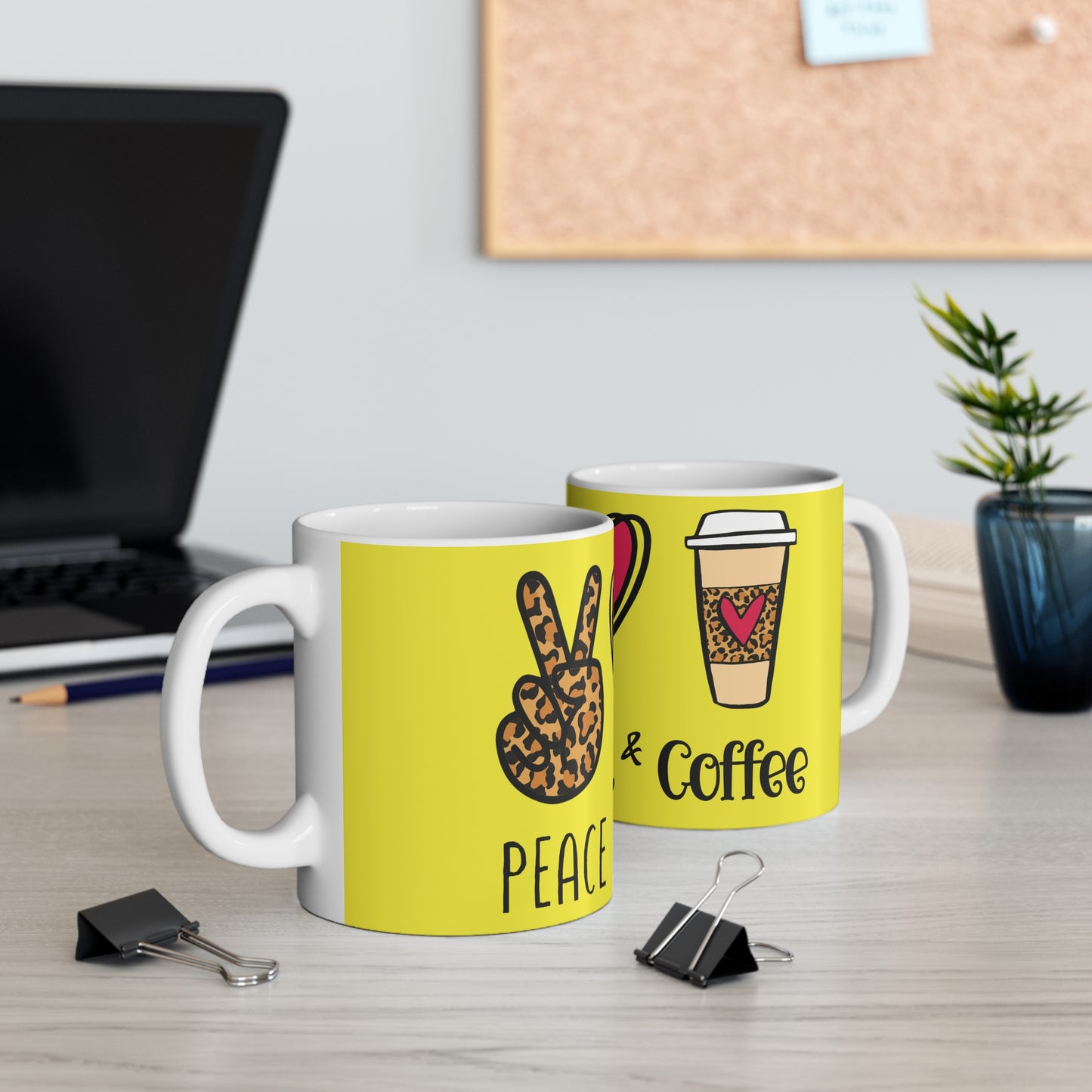 Peace Love and Coffee - Yellow fff800 - Mug 11oz