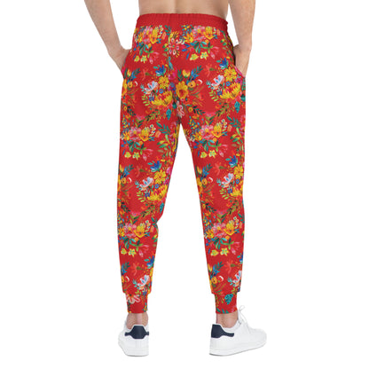 Bright Bold Watercolor Flowers - Scarlet de0000 - Athletic Joggers