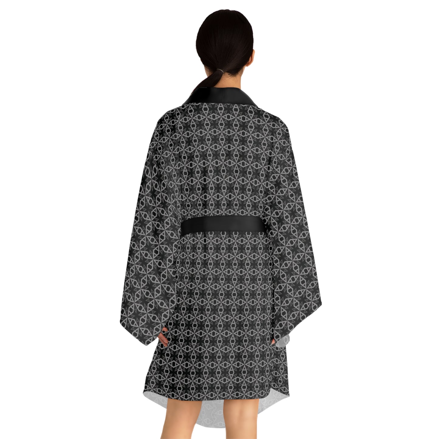 Letter Art - A - Gray - Black 000000 - Long Sleeve Kimono Robe (AOP)