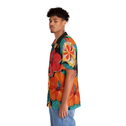 Hibiscus2 - Black 000000 - Men's Hawaiian Shirt