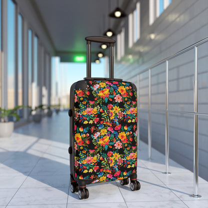 Bright Bold Watercolor Flowers - Black 000000 - Suitcase