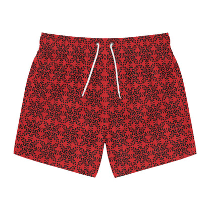 Vibrant Kaleidoscope - Black - Scarlet - Swim Trunks