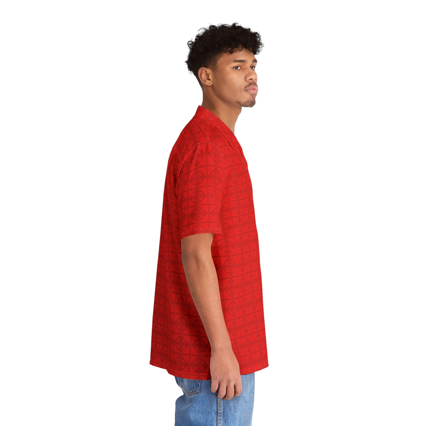 Embossed Geometric Pattern - Red - Men's Hawaiian Shirt
