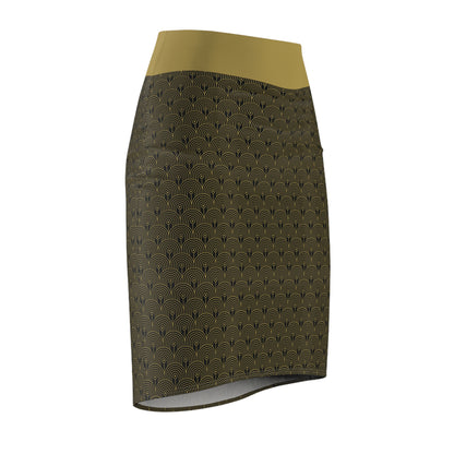 Art Deco 10 - Black 000000 Gold b29b4d - Women's Pencil Skirt (AOP)